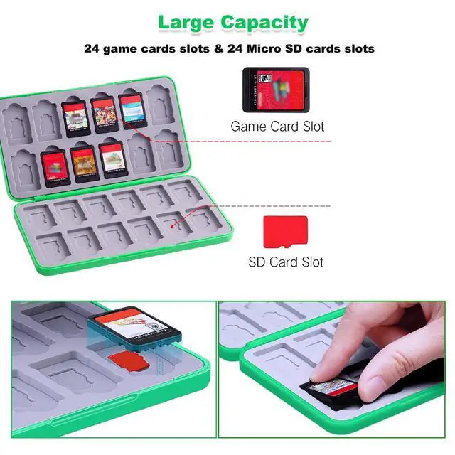 Alt view image 2 of 7 - Game Card Case for Nintendo Switch/Switch 2/OLED/Lite, Portable Switch Game Case Magnetic Closure Games Holder with 24 Slots for Games Cards & SD Cards Durable Cartridge Cases Hard Shell, Green