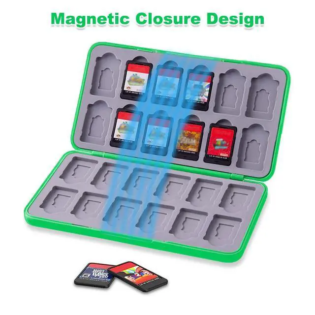 Alt view image 3 of 7 - Game Card Case for Nintendo Switch/Switch 2/OLED/Lite, Portable Switch Game Case Magnetic Closure Games Holder with 24 Slots for Games Cards & SD Cards Durable Cartridge Cases Hard Shell, Green