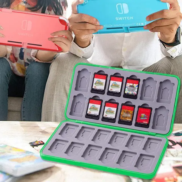 Alt view image 6 of 7 - Game Card Case for Nintendo Switch/Switch 2/OLED/Lite, Portable Switch Game Case Magnetic Closure Games Holder with 24 Slots for Games Cards & SD Cards Durable Cartridge Cases Hard Shell, Green