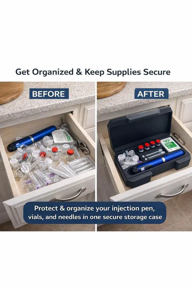Alt view image 3 of 7 - Peptide/Insulin Pen Case Holds 1 Pen, 4 Vials, Cartridges, Wipes & Pen Needles