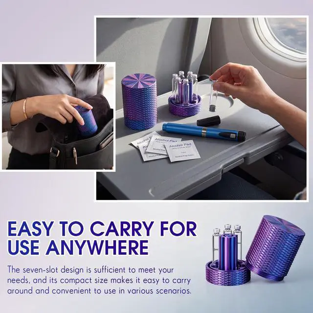 Alt view image 6 of 6 - 3ml Injection Pen Cartridge Storage Tube with Purge Tower, 7 Slot Injection Pen Cartridges Holder for Protection Travel Fill Station Protective Case, Silk Purple Color