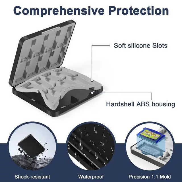 Alt view image 4 of 6 - GBA Magnetic Game Case Compatible with Game Boy Advance, Holder for 16 GBA Game Cartridges, Silicone Slots & Waterproof, Portable Travel Size Organizer Box Accessories for Game Collectors