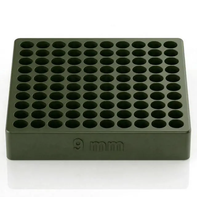 Main image of 9mm Reloading Tray 100 Round Capacity Loading Block Cartridge Organizer for Handgun Reloading Bench Use -Army Green