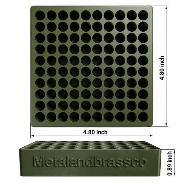 Alt view image 2 of 7 - 9mm Reloading Tray 100 Round Capacity Loading Block Cartridge Organizer for Handgun Reloading Bench Use -Army Green