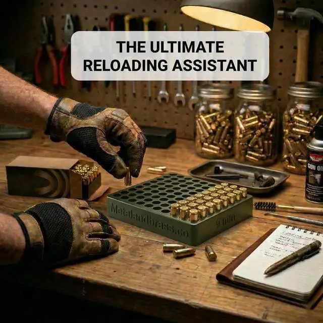 Alt view image 6 of 7 - 9mm Reloading Tray 100 Round Capacity Loading Block Cartridge Organizer for Handgun Reloading Bench Use -Army Green