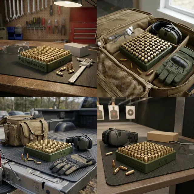 Alt view image 7 of 7 - 9mm Reloading Tray 100 Round Capacity Loading Block Cartridge Organizer for Handgun Reloading Bench Use -Army Green
