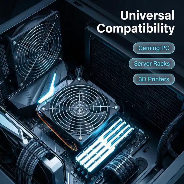 Alt view image 4 of 6 - 120mm DC Cooling Fan 12V 3 Pin 2-Pack, Quiet 12V Computer Fan 2000RPM for Gaming PC, Server Rack, 3D Printer, DIY Ventilation Cooling Projects