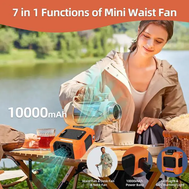Alt view image 2 of 7 - Waist Fan - Portable Cooling Clip Belt Fan with 10000mAh Battery, 24H Working Time, 3 Speeds, 16000RPM Airflow, LED SOS Warning Light for Jobsite, Farming, Fishing, Hot Summer