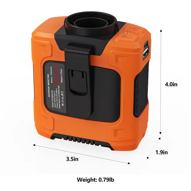 Alt view image 7 of 7 - Waist Fan - Portable Cooling Clip Belt Fan with 10000mAh Battery, 24H Working Time, 3 Speeds, 16000RPM Airflow, LED SOS Warning Light for Jobsite, Farming, Fishing, Hot Summer