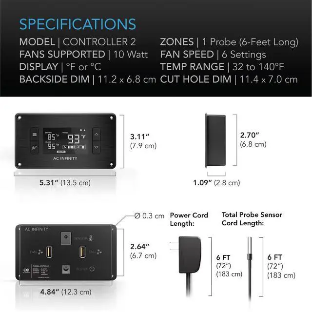 Alt view image 7 of 7 - AIRPLATE T3, Quiet Cooling Fan System 6" with Thermostat Control, for Home Theater AV Cabinets