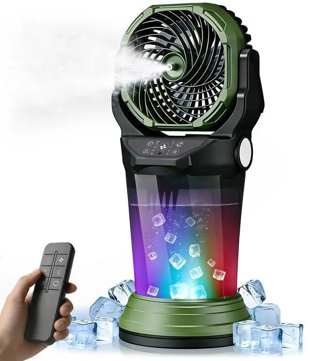 Main image of Portable Misting Fan with Remote, 2L Water Tank & 2 Spray Modes, 30000mAh Rechargeable Outdoor Cooling Fan, 4 Wind Speeds, 3 Timers, 120° Oscillation, RGB Lights & Flashlight for Camping Beach Patio
