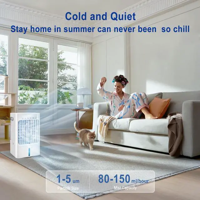 Alt view image 2 of 7 - Portable Air Conditioner Fan, Mini Air Cooling Fan with 3 Speeds,Air Conditioner with 120° Oscillating & 1-8H Timer,AC with cooling mist,Ventilador portatil de CA for Bedroom Office-900ml water tank