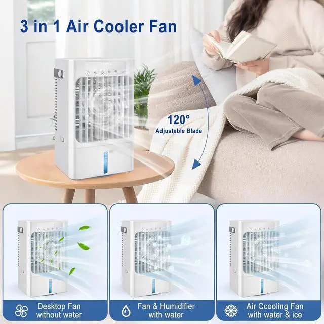 Alt view image 4 of 7 - Portable Air Conditioner Fan, Mini Air Cooling Fan with 3 Speeds,Air Conditioner with 120° Oscillating & 1-8H Timer,AC with cooling mist,Ventilador portatil de CA for Bedroom Office-900ml water tank