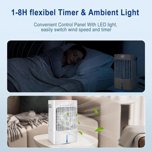 Alt view image 5 of 7 - Portable Air Conditioner Fan, Mini Air Cooling Fan with 3 Speeds,Air Conditioner with 120° Oscillating & 1-8H Timer,AC with cooling mist,Ventilador portatil de CA for Bedroom Office-900ml water tank