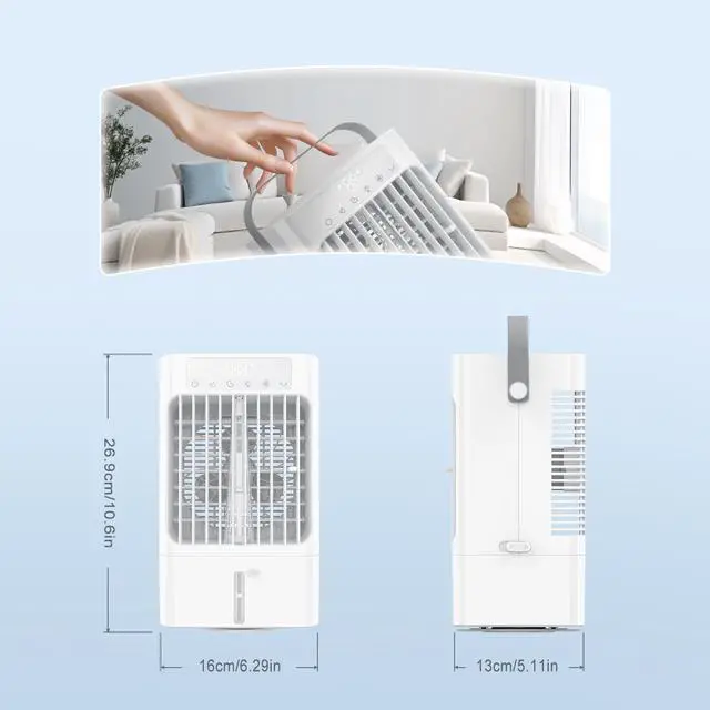 Alt view image 7 of 7 - Portable Air Conditioner Fan, Mini Air Cooling Fan with 3 Speeds,Air Conditioner with 120° Oscillating & 1-8H Timer,AC with cooling mist,Ventilador portatil de CA for Bedroom Office-900ml water tank