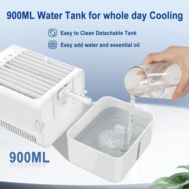 Alt view image 6 of 7 - Portable Air Conditioner Fan, Mini Air Cooling Fan with 3 Speeds,Air Conditioner with 120° Oscillating & 1-8H Timer,AC with cooling mist,Ventilador portatil de CA for Bedroom Office-900ml water tank
