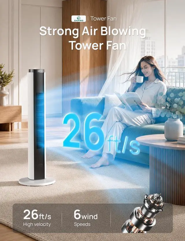 Alt view image 2 of 7 - Tower Fan for Bedroom, 26 ft/s Velocity Fans that Blow Cold Air