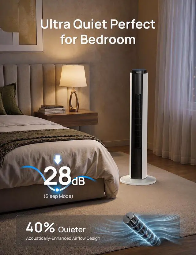 Alt view image 5 of 7 - Tower Fan for Bedroom, 26 ft/s Velocity Fans that Blow Cold Air