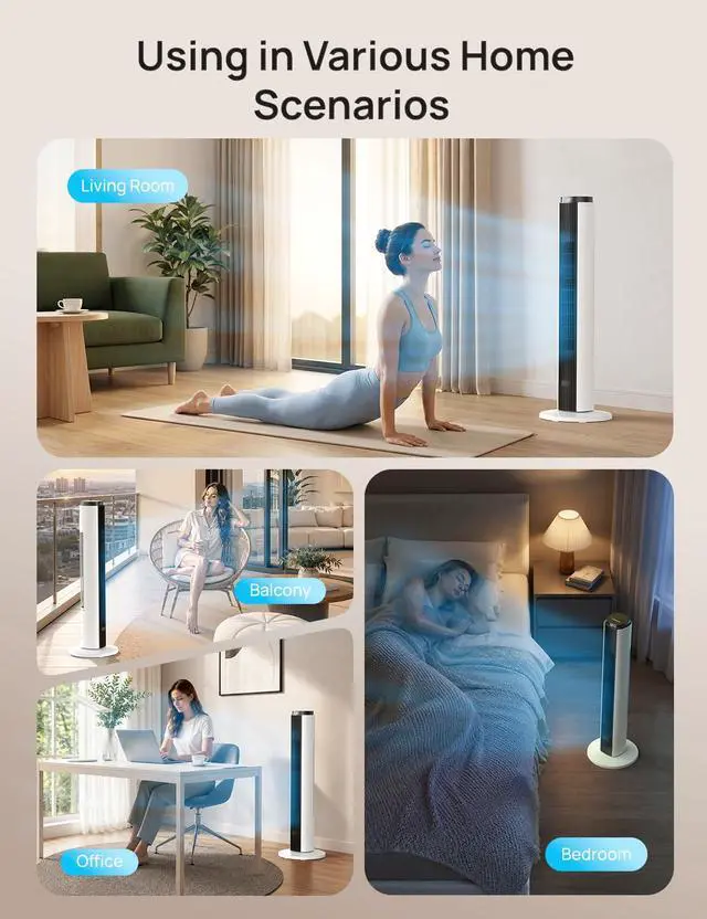 Alt view image 7 of 7 - Tower Fan for Bedroom, 26 ft/s Velocity Fans that Blow Cold Air