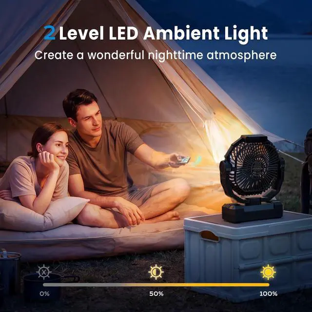 Alt view image 3 of 6 - 3-in-1 Camping Fan - Portable Fans Rechargeable - 24000mAh Battery Powered Fan with Light & Remote for Indoor, Outdoor, Tent, Travel, Fishing, Jobsite, Gifts for Men Dad Him - Black