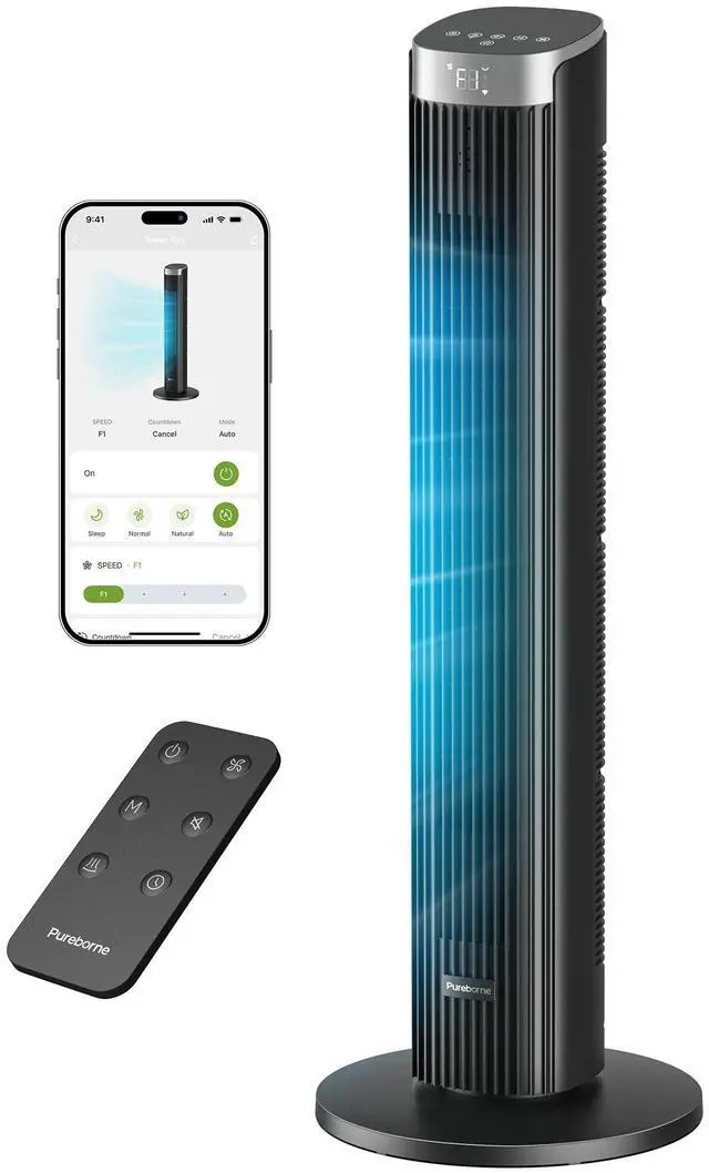 Main image of Tower Fan for Bedroom, 23dB, 90°oscillating, Smart Control, Black