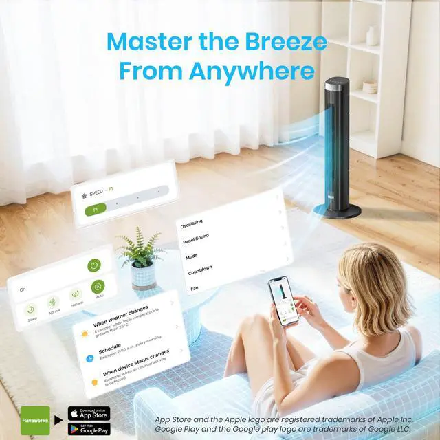 Alt view image 4 of 7 - Tower Fan for Bedroom, 23dB, 90°oscillating, Smart Control, Black