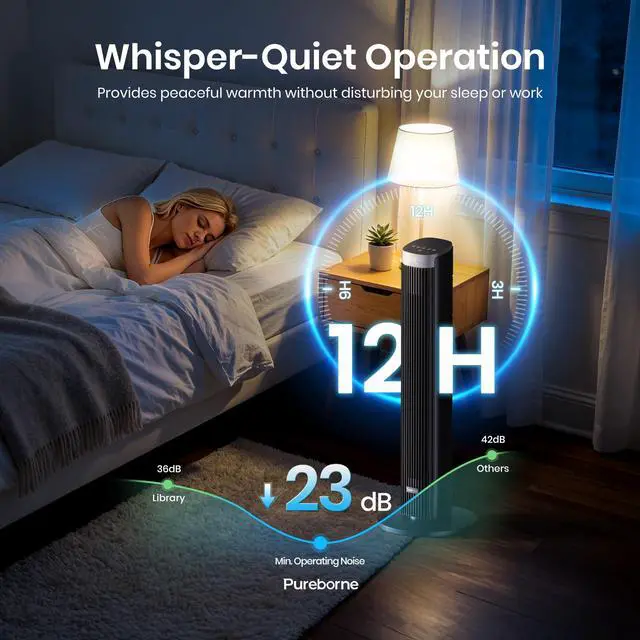 Alt view image 7 of 7 - Tower Fan for Bedroom, 23dB, 90°oscillating, Smart Control, Black