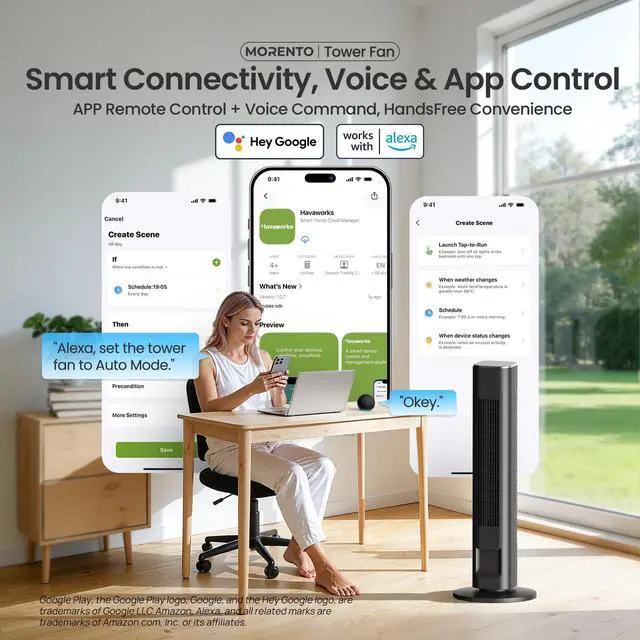 Alt view image 2 of 7 - Smart Tower Fan with Remote, WiFi/App/Voice Control, 25dB, Black