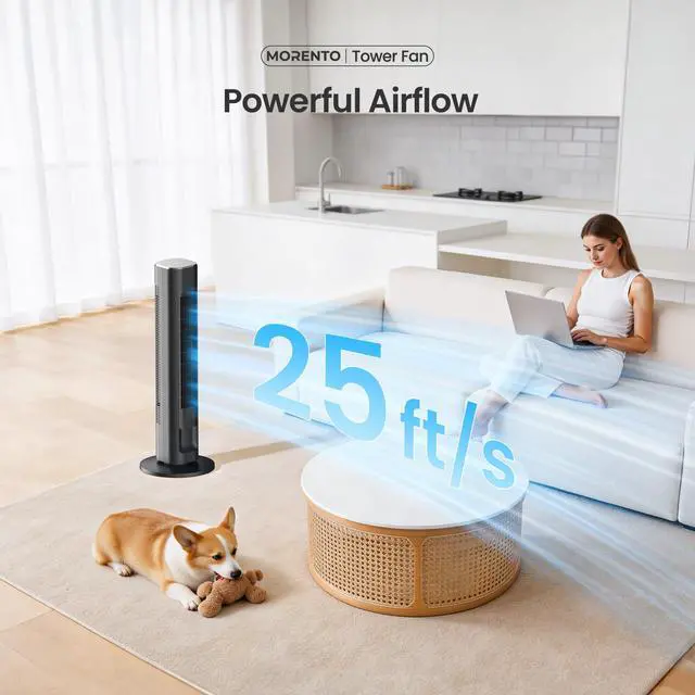 Alt view image 4 of 7 - Smart Tower Fan with Remote, WiFi/App/Voice Control, 25dB, Black