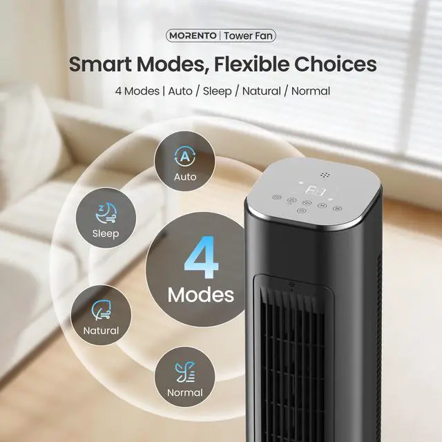 Alt view image 6 of 7 - Smart Tower Fan with Remote, WiFi/App/Voice Control, 25dB, Black