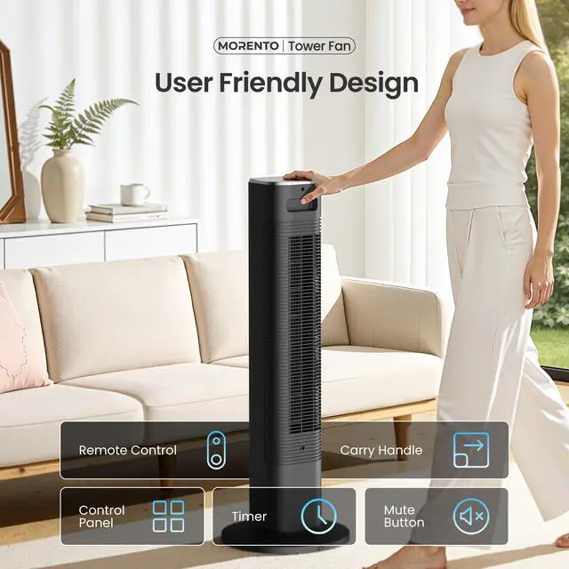 Alt view image 7 of 7 - Smart Tower Fan with Remote, WiFi/App/Voice Control, 25dB, Black