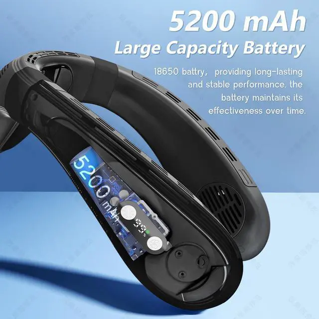 Alt view image 4 of 5 - Neck Air Conditioner Fans That Blow Cold Air Cooling Device Wearable Fan, 5200mAh Battery Operated Rechargeable Personal Fan, Black