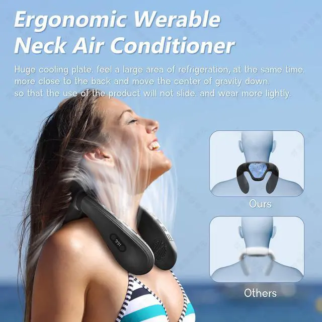 Alt view image 5 of 5 - Neck Air Conditioner Fans That Blow Cold Air Cooling Device Wearable Fan, 5200mAh Battery Operated Rechargeable Personal Fan, Black