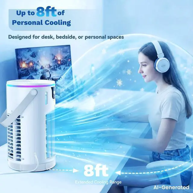 Alt view image 5 of 7 - Portable Air Conditioners, Mini Evaporative Air Cooler 1200ML with Ice Cooling Mist, Fans That Blow Cold Air Like AC, Personal Swamp Cooler Quiet for Bedroom, Home Office Desk and Dorm
