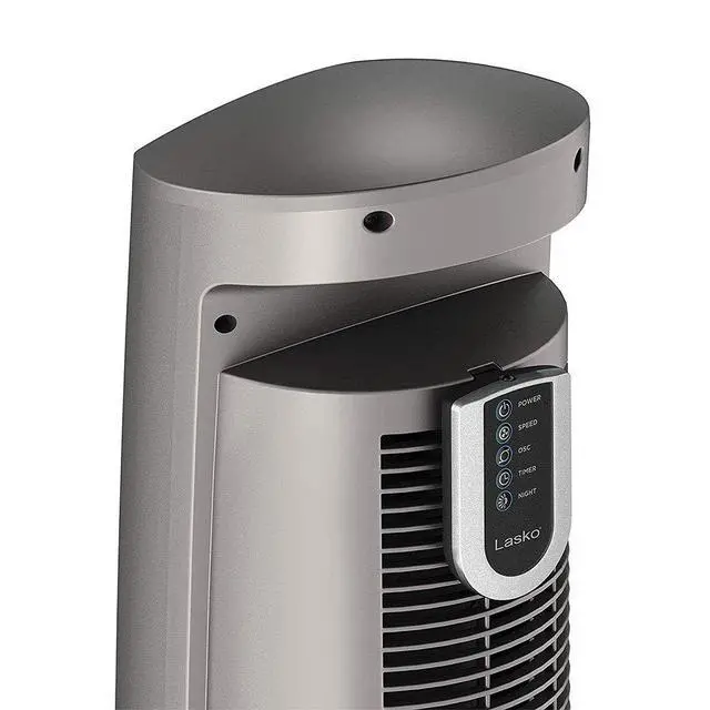 Alt view image 3 of 7 - Oscillating Tower Fan with Remote - Quiet Standing Fan for Bedroom, Office, and Home - 3 Speeds - Powerful Cooling Air - T42954 - 42" Tall Gray/Woodgrain