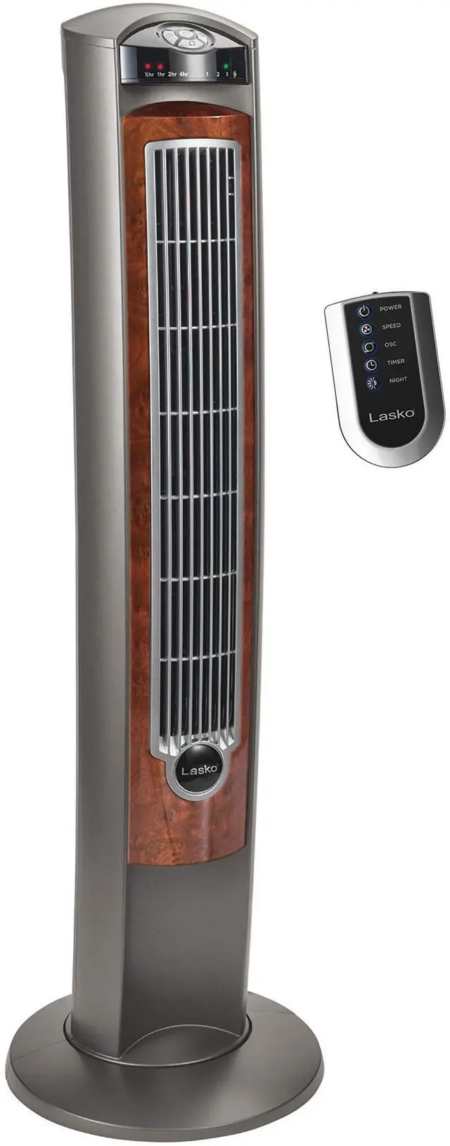 Main image of Oscillating Tower Fan with Remote - Quiet Standing Fan for Bedroom, Office, and Home - 3 Speeds - Powerful Cooling Air - T42954 - 42" Tall Gray/Woodgrain
