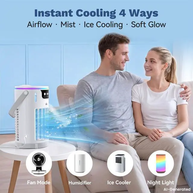 Alt view image 2 of 7 - Portable Air Conditioners, Personal Evaporative Air Cooler 1200ML with Ice Cooling Mist Fans That Blow Cold Air Like AC Mini AC Unit for Bedroom, Home Office Desk and Car RV (White)