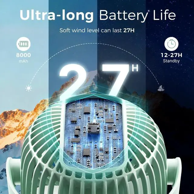 Alt view image 2 of 7 - 8000mAh Portable Stroller Fan, 27H Ultra-long Battery Life