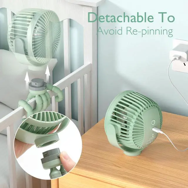 Alt view image 5 of 7 - 8000mAh Portable Stroller Fan, 27H Ultra-long Battery Life