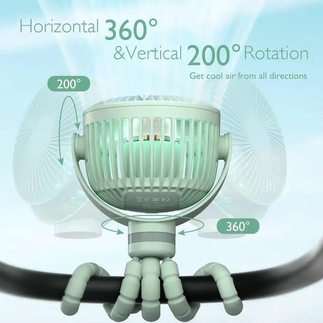 Alt view image 7 of 7 - 8000mAh Portable Stroller Fan, 27H Ultra-long Battery Life