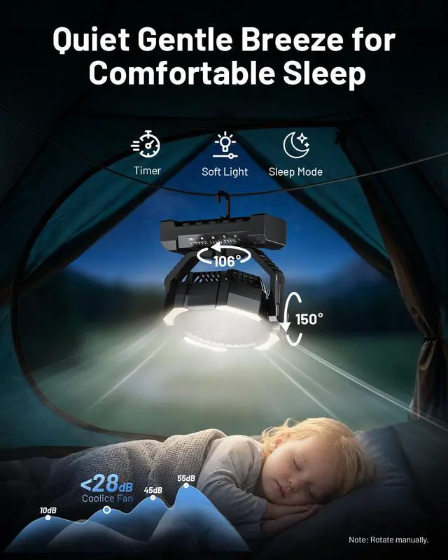 Alt view image 6 of 7 - Misting Fan, Portable Camping Fans with 9oz Water Tank, 24000mAh Rechargeable Fan with 4 Speed, Battery Powered Fans with 120H Cooling, Last 5H Mist, 2 Mist Modes, Light, Outsides/Summer Essential