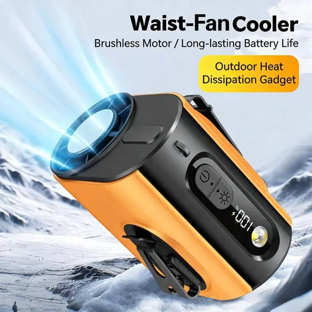 Alt view image 2 of 7 - Portable Wearable Waist Iec Fan,with Semiconductor Ice Cooler,10000mAh Rechargeable Clip On Belt Cooling Fan, 100-Speed/16000RPM Personal Body Fans,25H Work Time for Camping, Outdoor, JobsiteOrange