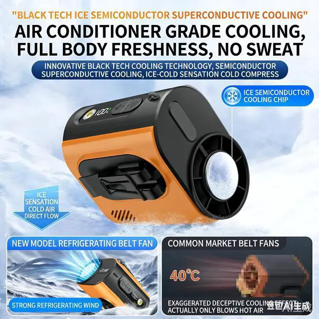 Alt view image 5 of 7 - Portable Wearable Waist Iec Fan,with Semiconductor Ice Cooler,10000mAh Rechargeable Clip On Belt Cooling Fan, 100-Speed/16000RPM Personal Body Fans,25H Work Time for Camping, Outdoor, JobsiteOrange