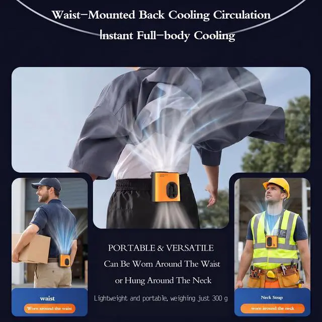 Alt view image 7 of 7 - Portable Wearable Waist Iec Fan,with Semiconductor Ice Cooler,10000mAh Rechargeable Clip On Belt Cooling Fan, 100-Speed/16000RPM Personal Body Fans,25H Work Time for Camping, Outdoor, JobsiteOrange