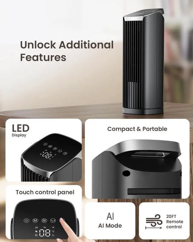 Alt view image 6 of 7 - 13" Tower Fan for Bedroom, Portable Desk Fan with 4 Speeds, 4 Modes