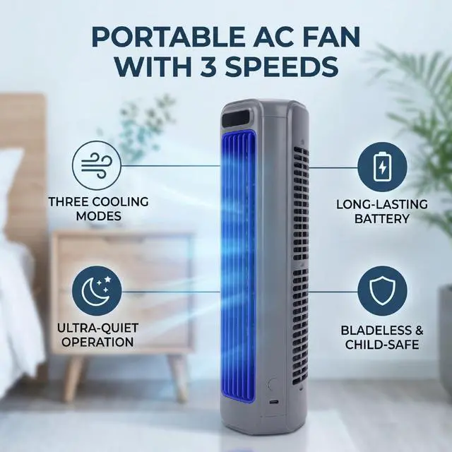 Alt view image 5 of 7 - Portable Air Cooler Desktop Air Cooler Mini AC Fan 3 Speed Portable Conditioner Fan USB Rechargeable Bladeless Washable Filter Wall Mount for Bedroom Office Dorm