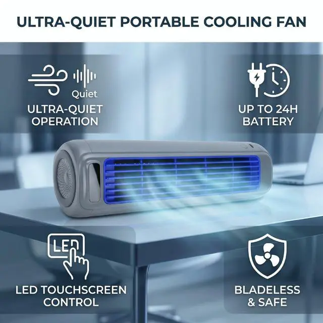 Alt view image 7 of 7 - Portable Air Cooler Desktop Air Cooler Mini AC Fan 3 Speed Portable Conditioner Fan USB Rechargeable Bladeless Washable Filter Wall Mount for Bedroom Office Dorm