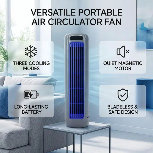 Alt view image 6 of 7 - Portable Air Cooler Desktop Air Cooler Mini AC Fan 3 Speed Portable Conditioner Fan USB Rechargeable Bladeless Washable Filter Wall Mount for Bedroom Office Dorm