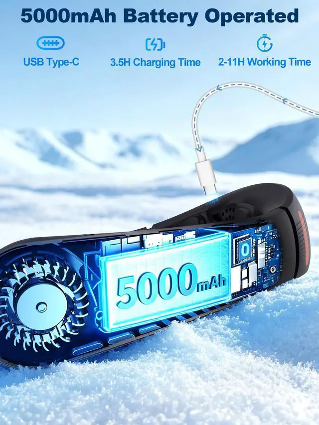 Alt view image 4 of 7 - 3 Motors Neck Fan, Neck Fans That Blow Cold Air, 360° Cooling, LED Display, 5 Speeds Powerful Wind, 5000mAh Rechargeable Battery, Hands-Free Wearable Personal Neck Cooler, Gift for Kid Men Women