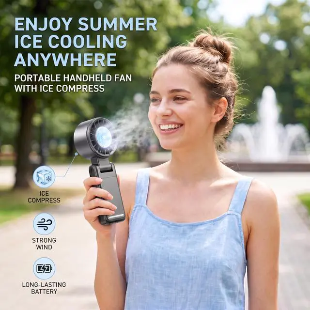Alt view image 2 of 7 - Portable Fan, Clip-On Mini Handheld Fan with Ice Cooling, Turbo Personal Handheld Fans Rechargeable w/ 5 Wind wirh LED Display Black